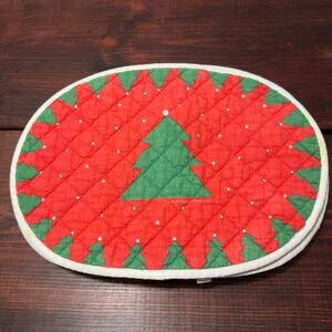 LILLIAN VERNON 1987 Vintage Christmas Tree Quilted Placemats Set of 8